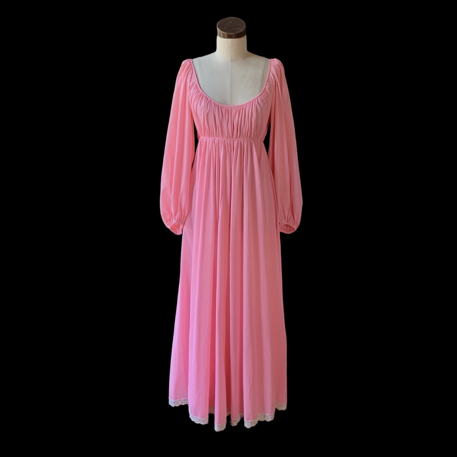 Vintage CLARE SANDRA LUCIE ANN Pink Nightgown Off Shoulder Pleated 36 WOW