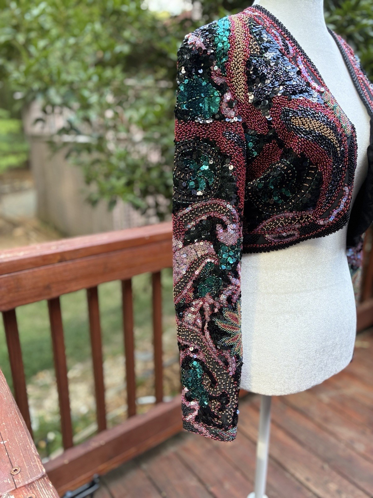 Vntg ‘80s A.J. Bari Silk Beaded Sequin Cropped Bolero Jacket S MFormal Cocktail