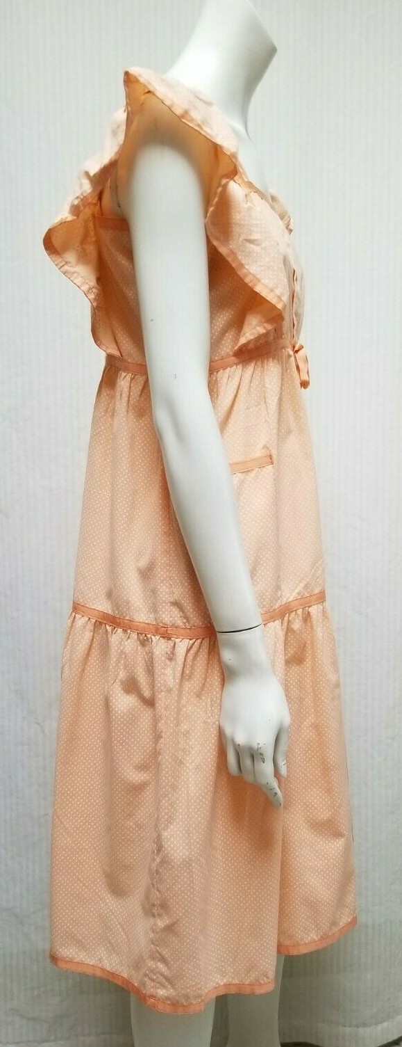 Vintage Peach & White Polka Dot Empire Waist Dress – Size S – EUC
