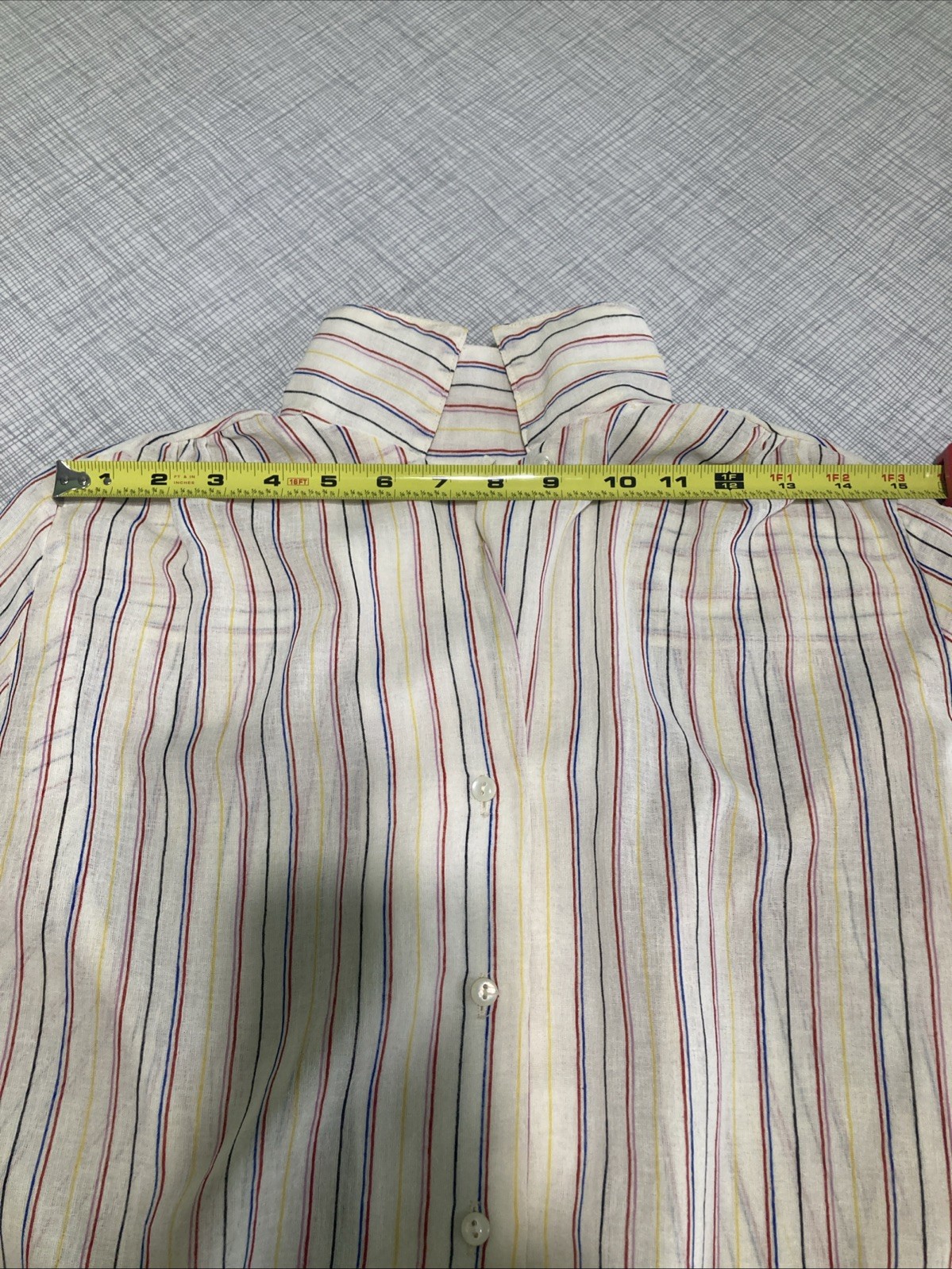 Vtg 70s SHAPELY Striped Blouse Sheer Dagger Collar Secretary Mod Disco Top Sz 12