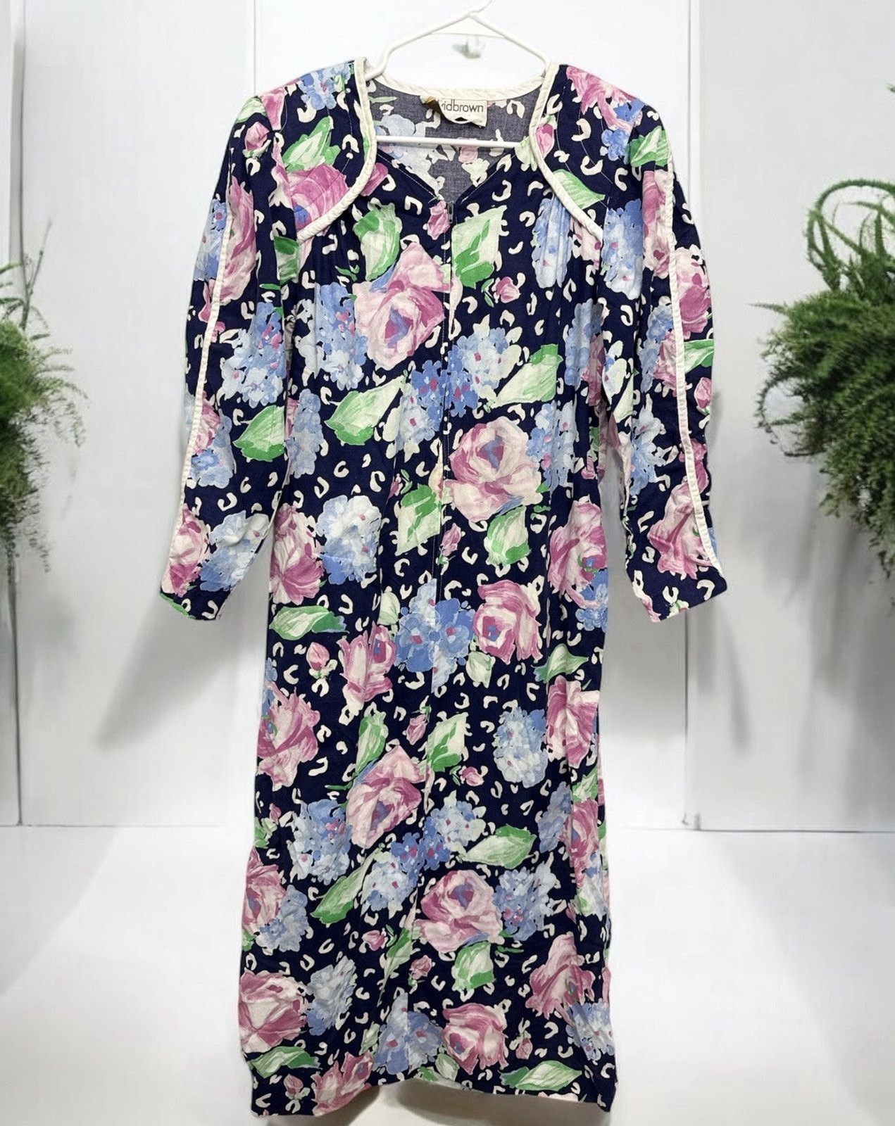 Vintage David Brown California Half Zip House Coat Mumu Dress Sz Large Floral