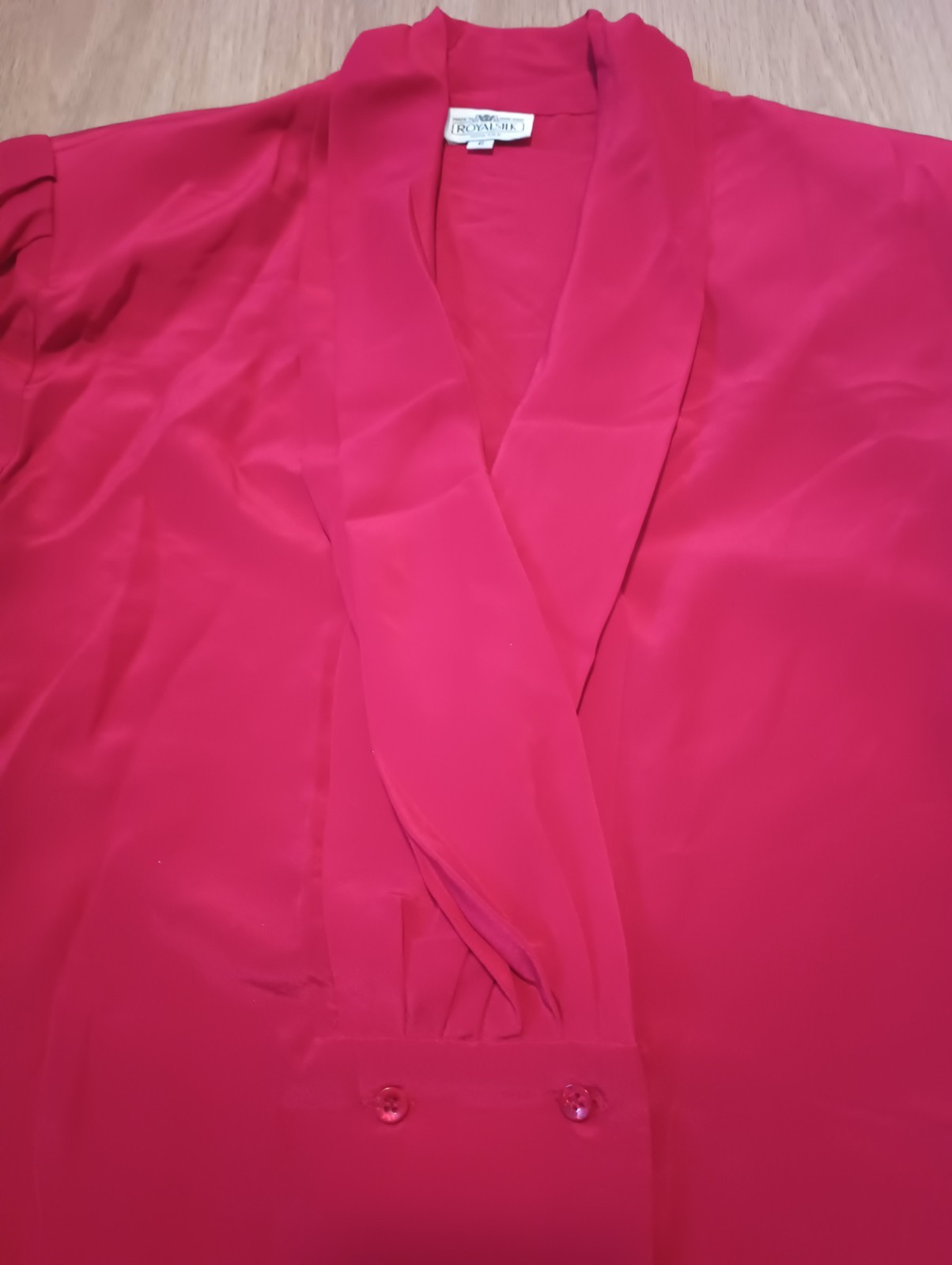 Vtg 80s ROYAL SILK HONG KONG Red Double Breasted Red Tunic Top career M, 6