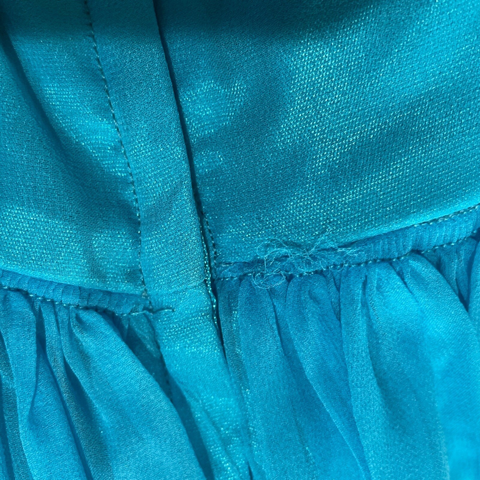 Vintage 50s 60s Chiffon Dress Prom Party Aqua Turquoise Waist 24 (SEE FLAWS