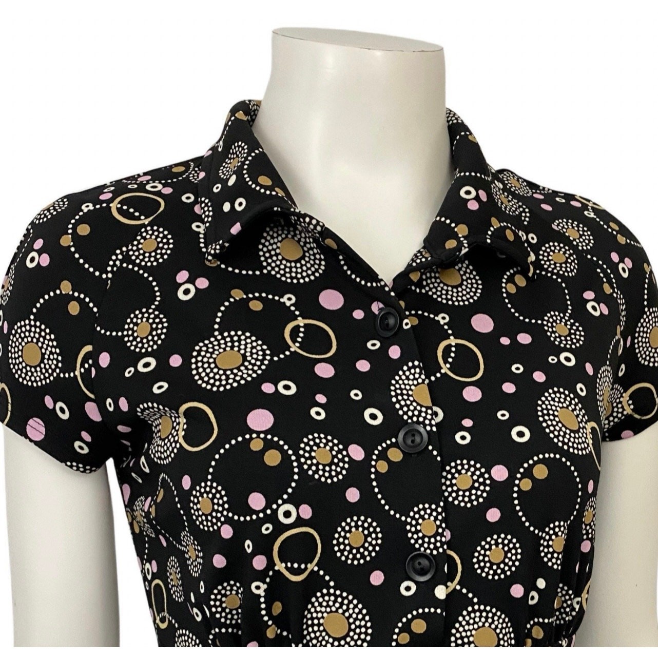 Vintage 90s Y2K Mod Dot Dress Collared Empire Waist Indie Retro Small ^