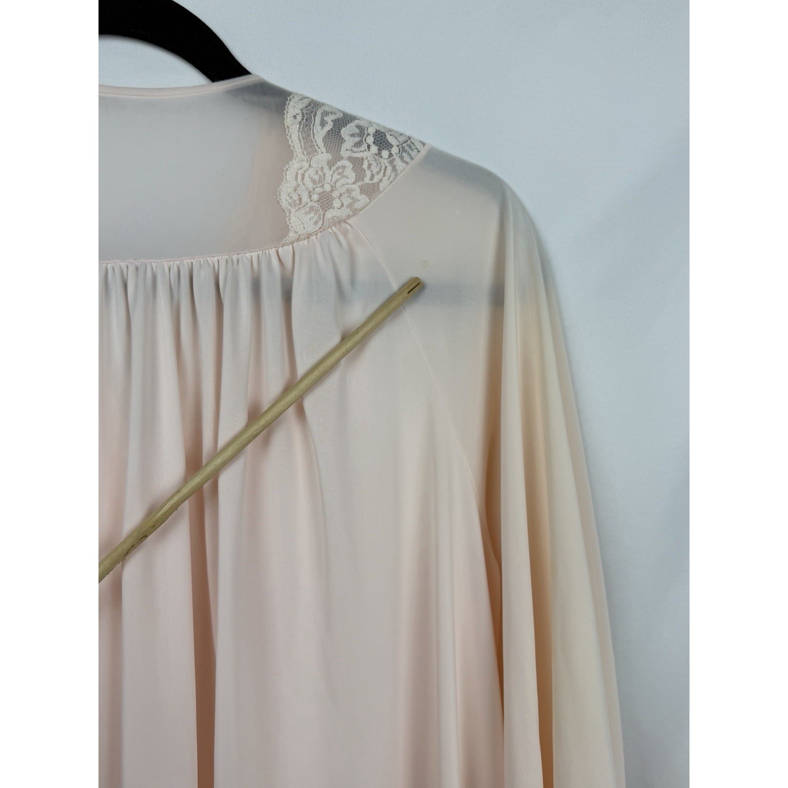 VTG Shadowline Nightgown Small Pastel Pink Peach Lace Robe Long Peignoir 70s 80s