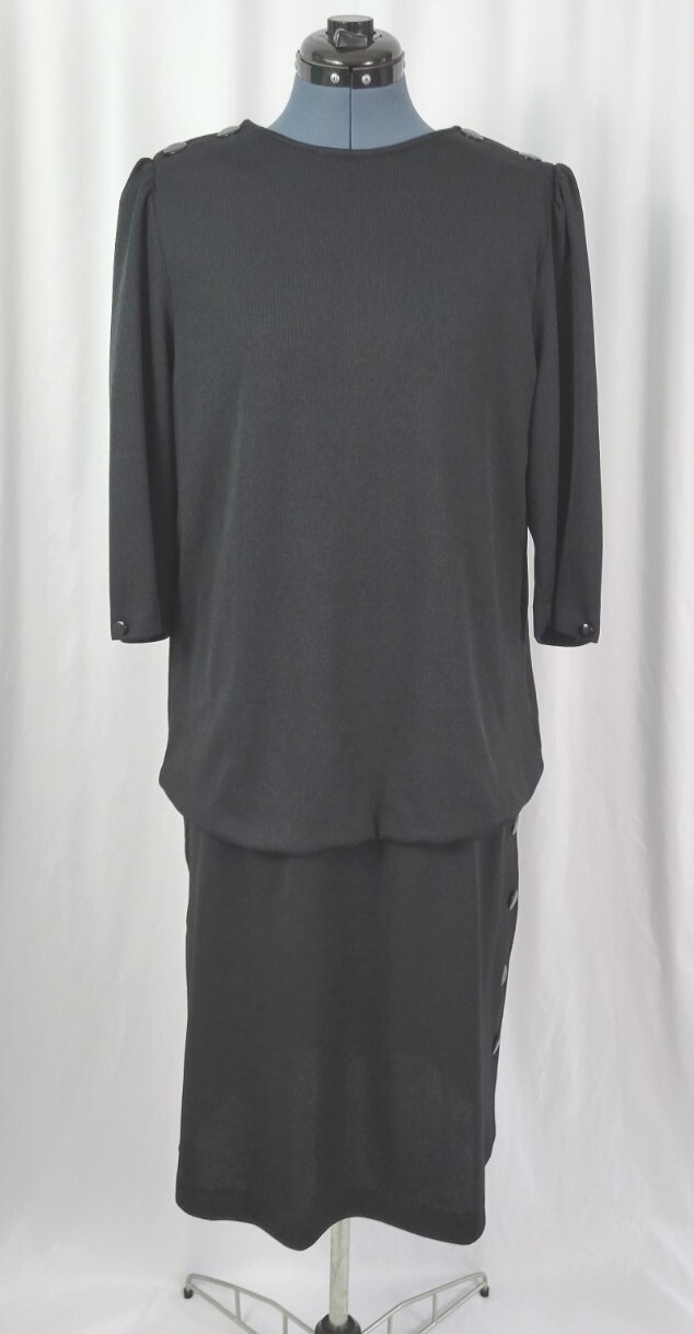 Vintage Risa Ann Black Ribbed Knit Sweater Drop Waist Dress Size L/XL?