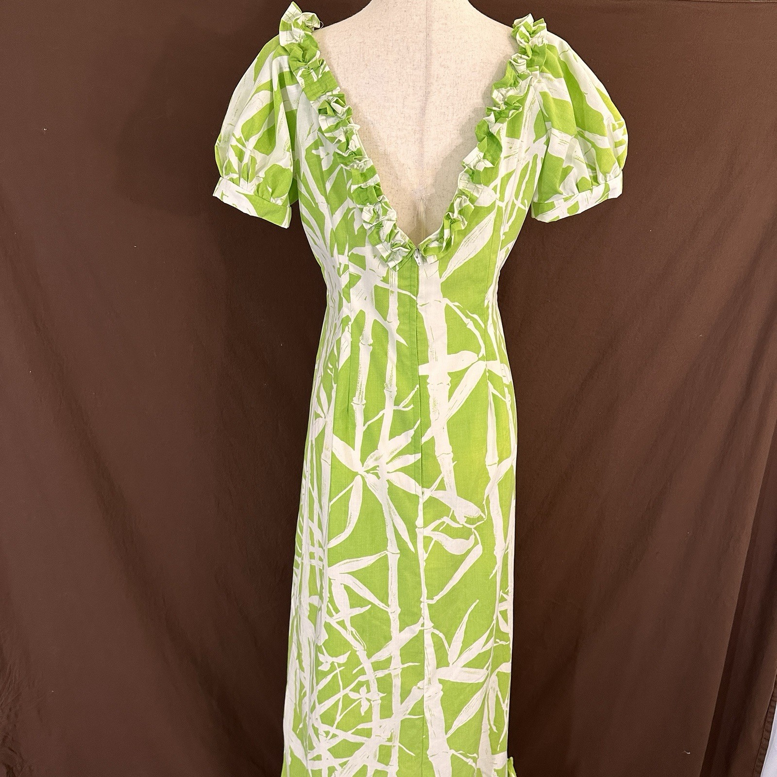 Handmade Polynesian-Style Dress Tiki Aloha Hawaiian M/L Green Bamboo