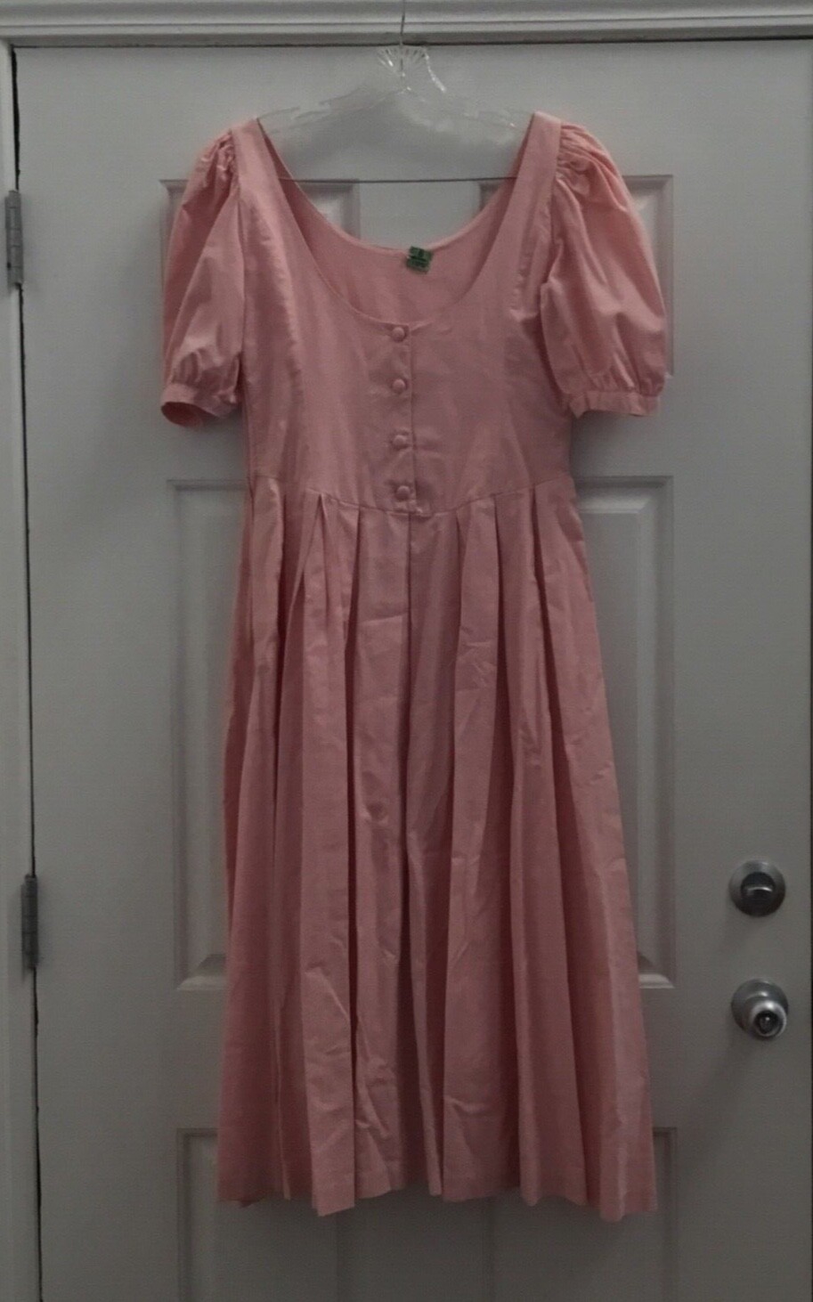 LAURA ASHLEY MIDI DRESS SIZE 12 SOLID PALE PINK SS BACK BUTTON SIDE ZIP CTN EUC
