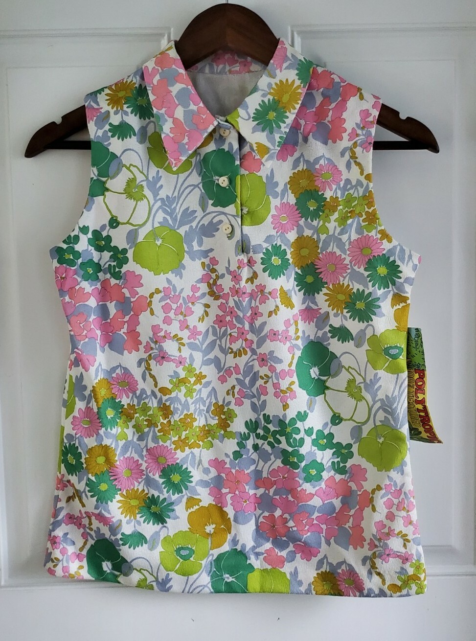 Vintage Polytropic Polyester Double Knit Brightly Floral Tank Top Size S NWT