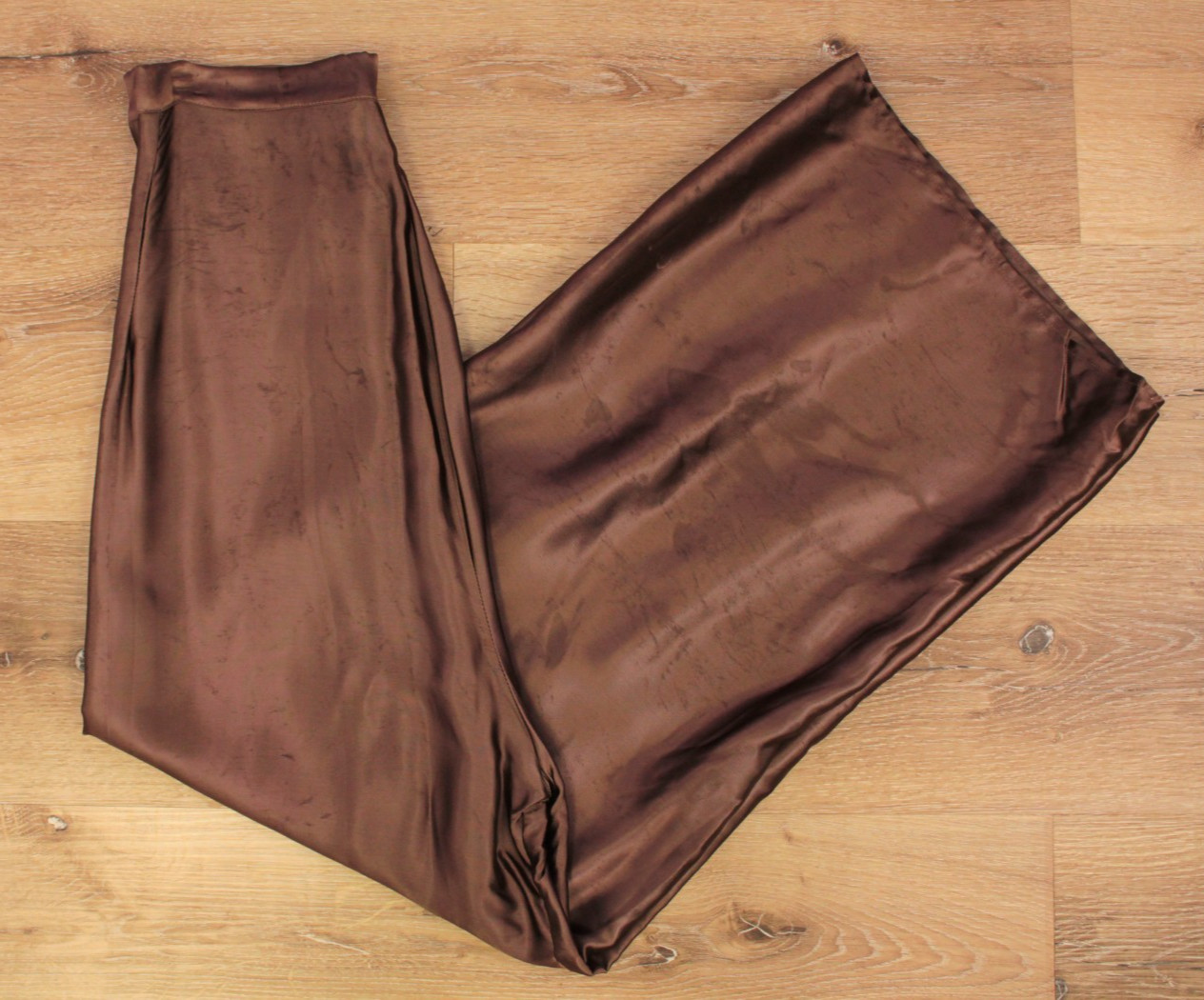 VTG Women&rsquo;s 40s Brown / Bronze Satin Side Button Wide Leg Pajama Pants S/M 1940s