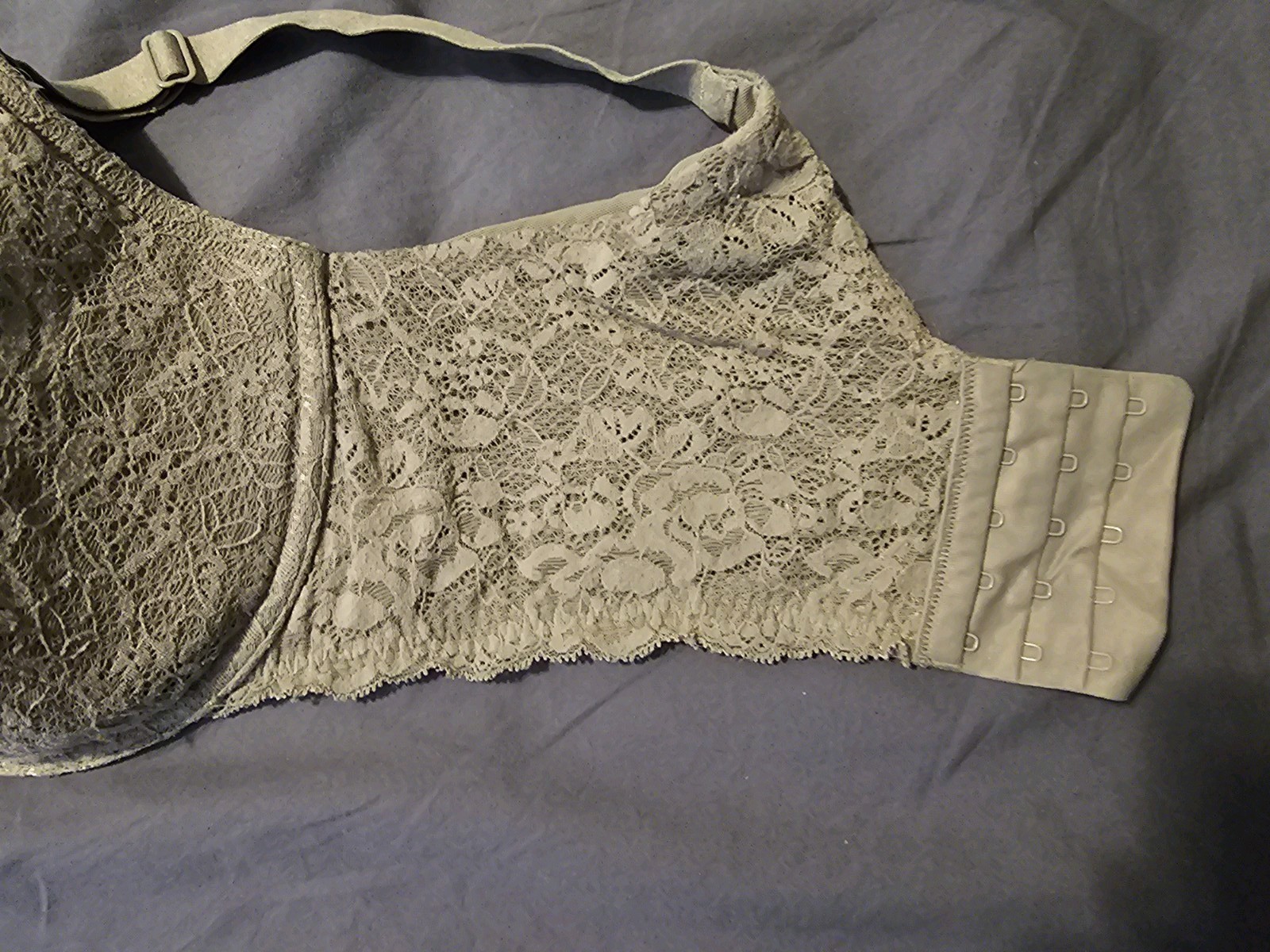 Torrid 360 Back Smoothing Underwire Bra 38G Lace Wing Plunge Grey Taupe