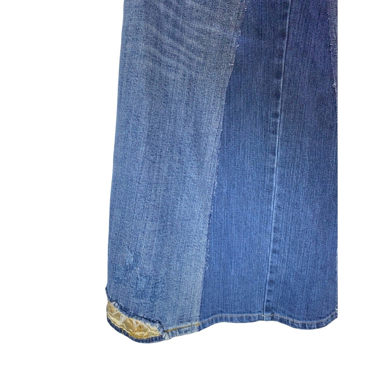 Vintage 7 For All Mankind Denim Patchwork Maxi Skirt Embroidered Y2K Boho