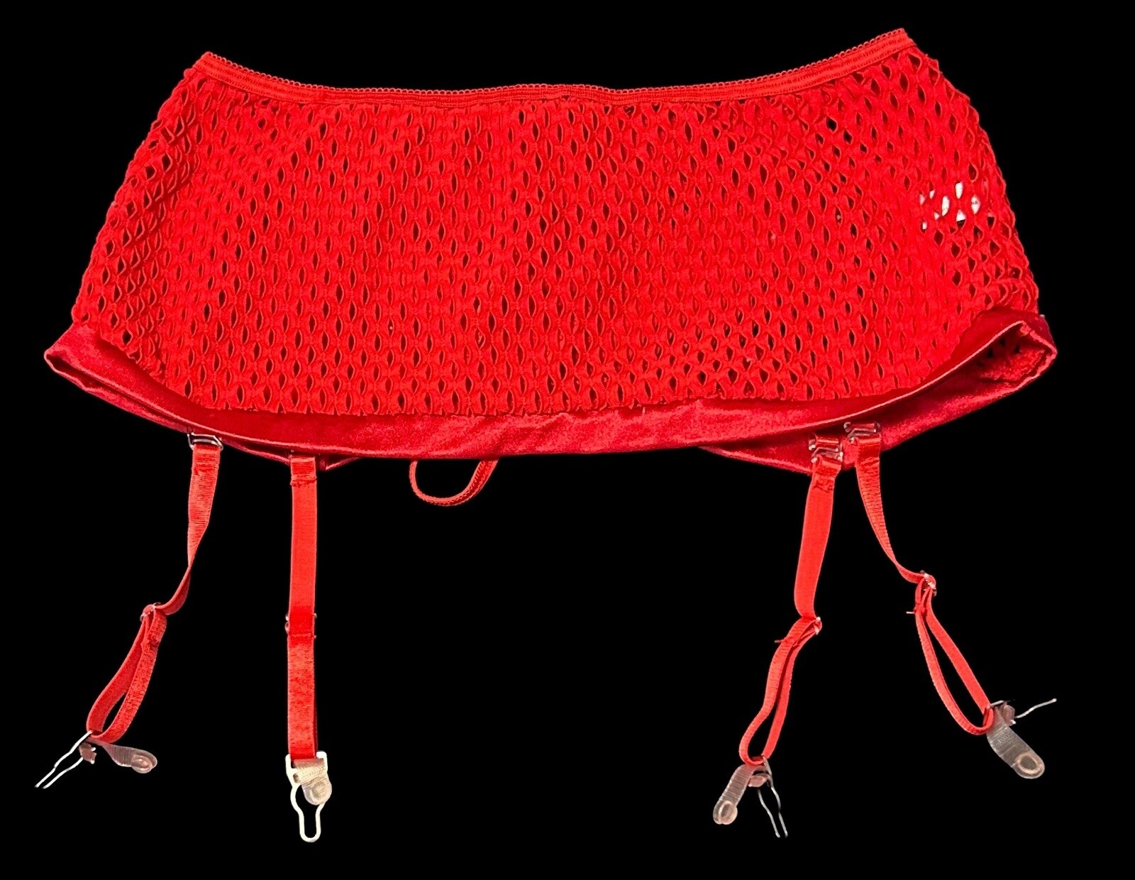 Risqué Red Slippery Satin Nylon Garter Belt G-String Panties Womens O/S NOS