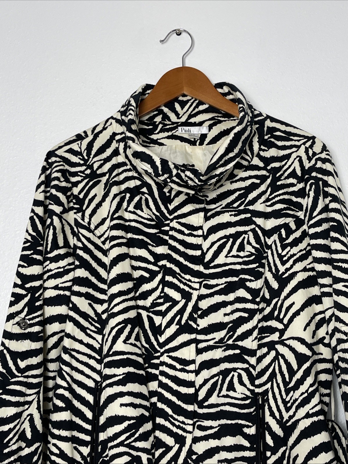 Vintage Puli Zebra Print Belted Utility Jacket Womens LG Y2K Indie Sleaze Cotton