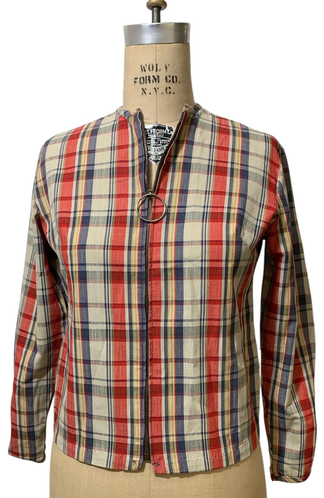 MISTER BLOUSE INC. Vintage 60s Women&rsquo;s Plaid LS Zip Front Jacket – Sz S