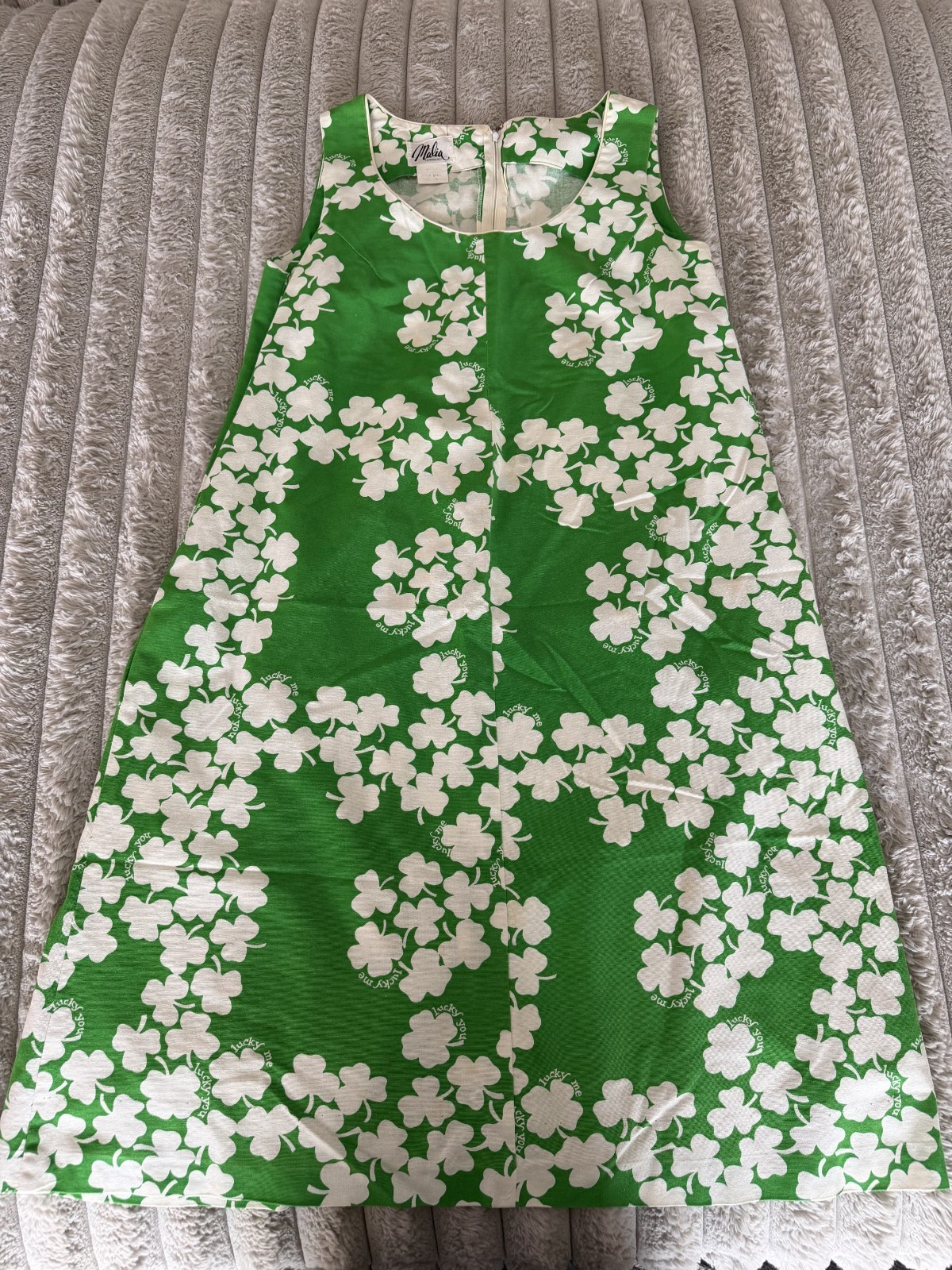 Malia Honolulu Green Shamrock Lucky Me You Print Dress Size 14 Vintage