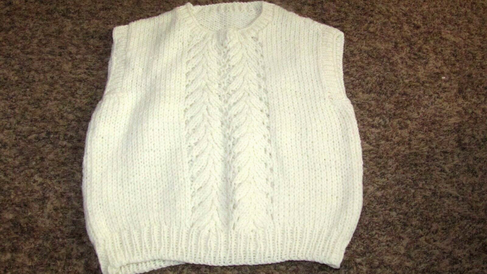 Vintage 1980s White Vest Sweater Hand Knitted Medium Sleeveless