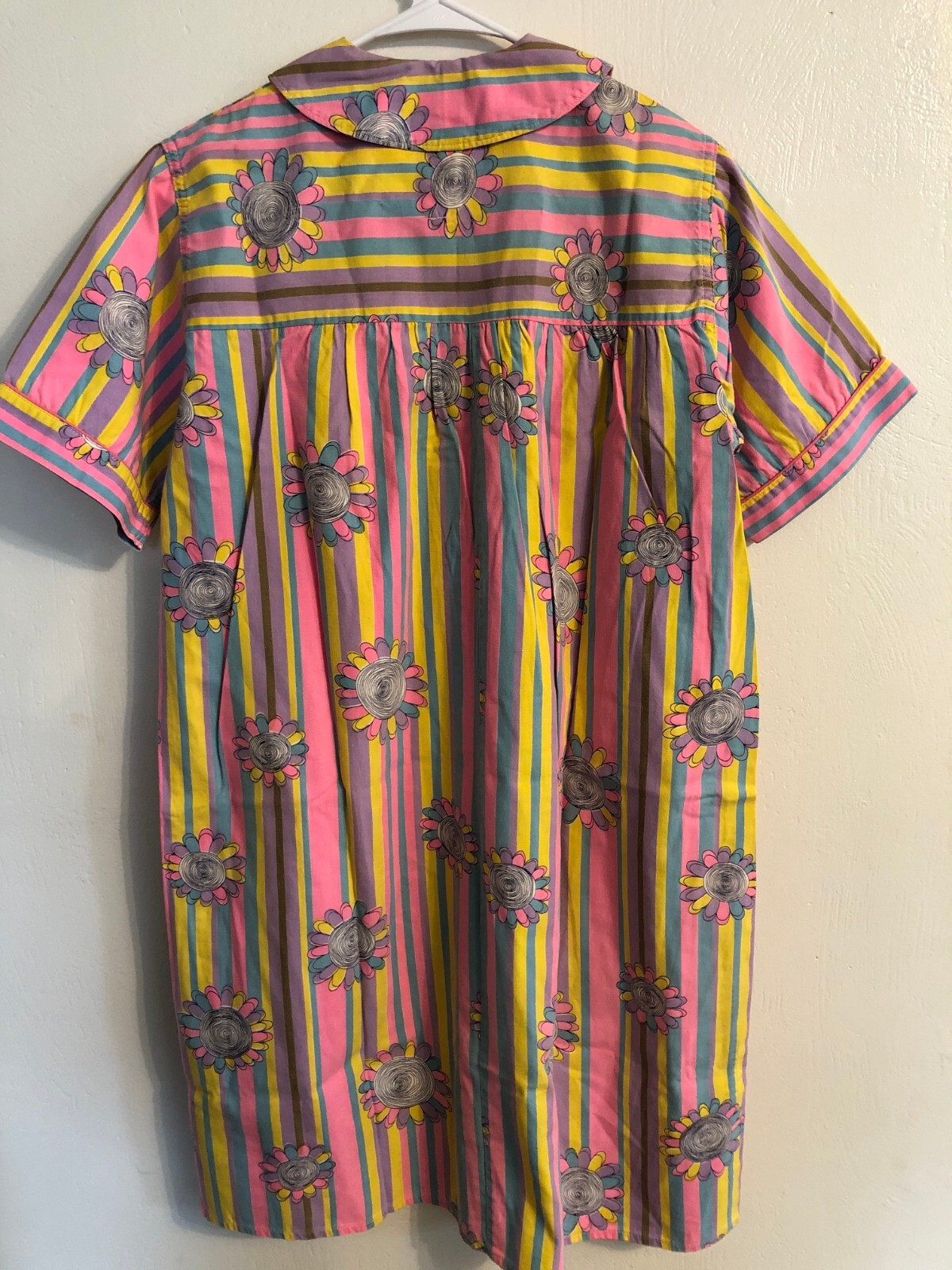 vtg 60s Psychedelic flower power Hippie Caftan Dress house coat Sz M