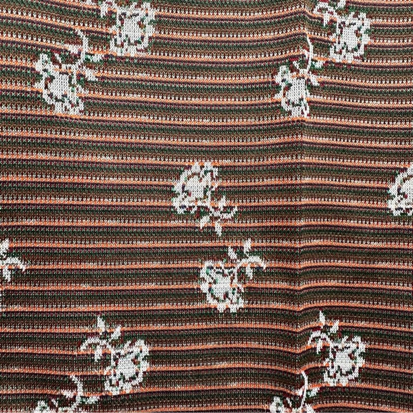 Vintage 70s Double Knit Polyester Flare Pants Floral Stripe Retro Disco Boho 16