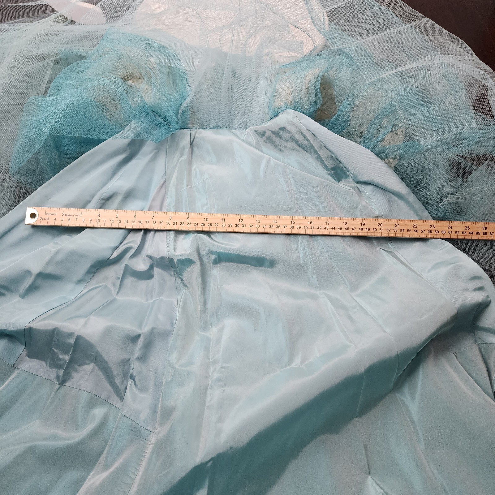 Vintage 1950s Strapless Turquoise Tulle Lace Prom Dress Cupcake Party Talon Zip