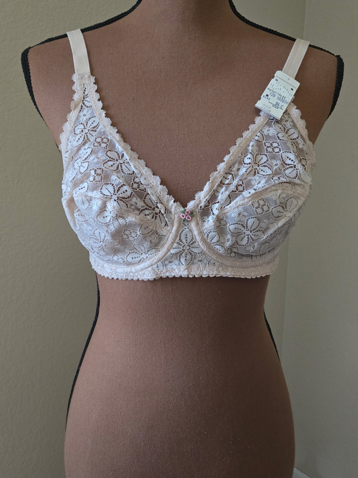 JCPenney 34C Nude Lace Underwire Bra #13283 VINTAGE NOS No Padding
