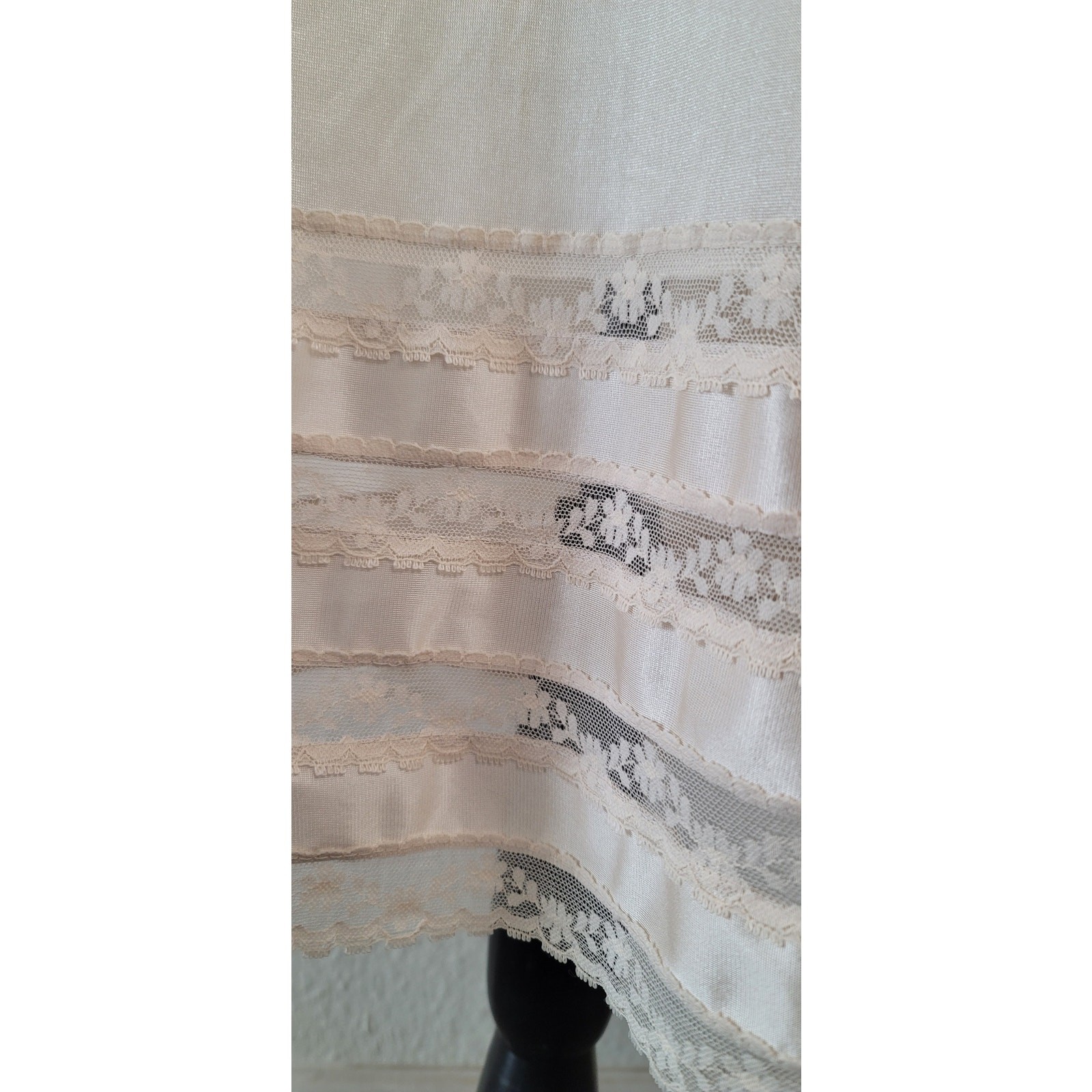 Off-white Vintage Slip Dress Delicate Lace Trim at the Neckline and Hem