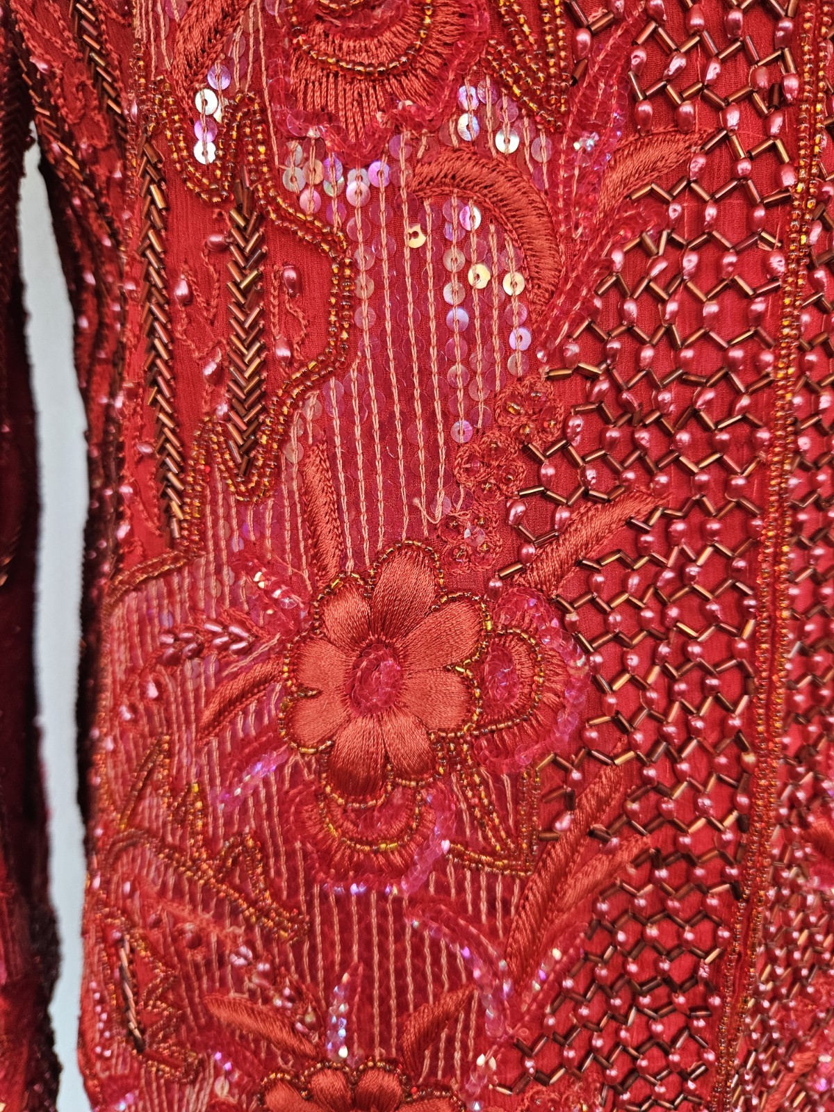 FRANK USHER – Vintage 80&rsquo;s Red Sequin Beaded Evening Jacket Blazer – Large?