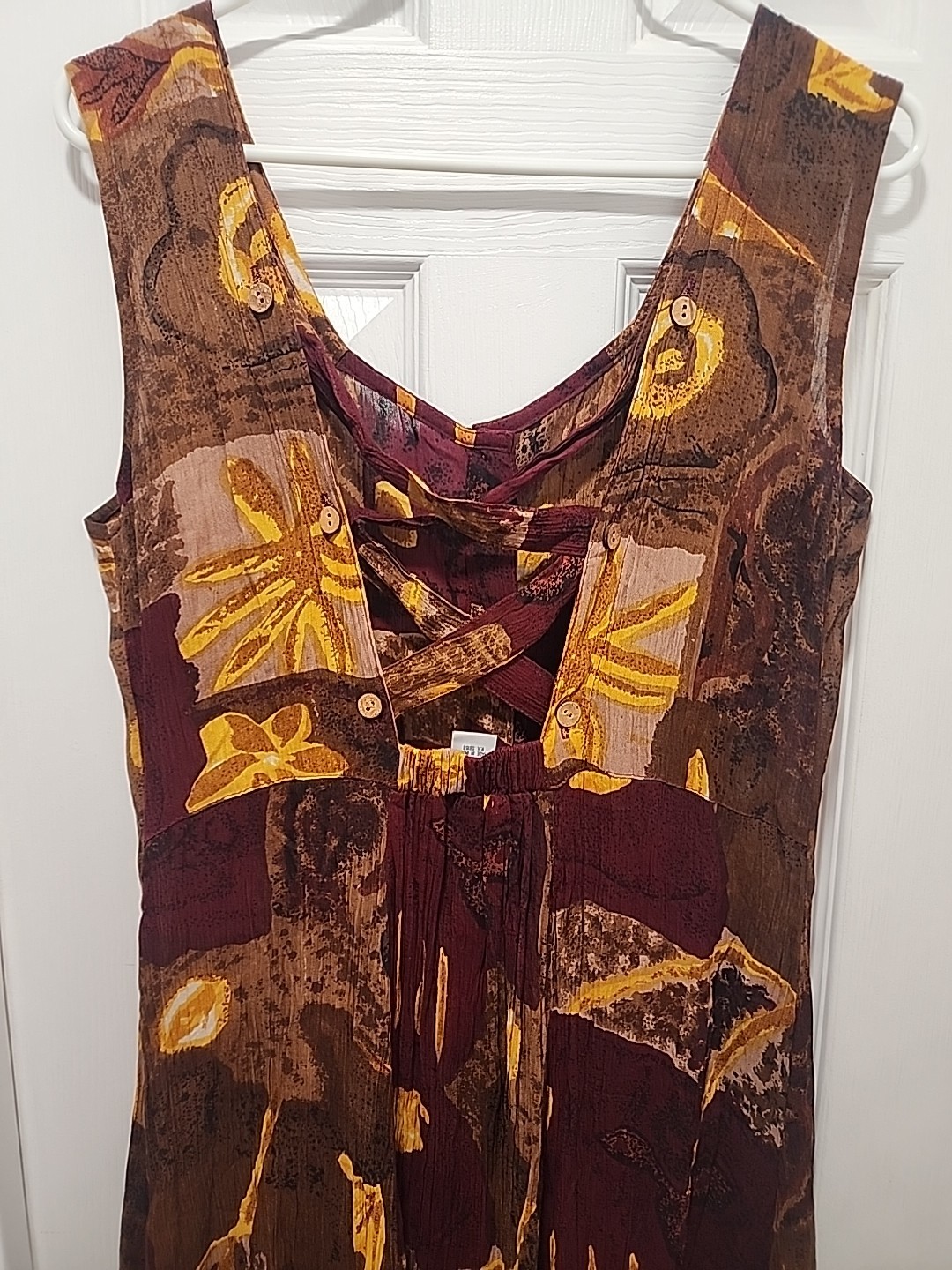 Vtg 90s Y2K Jasmine by KVM Button Front Crinkle Dress Criss Cross Back Sz Med