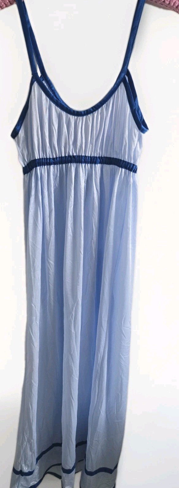 Vintage Sears JR Bazaar Blue Nylon Nightgown Empire Baby Doll Slip Dress Fit S/M