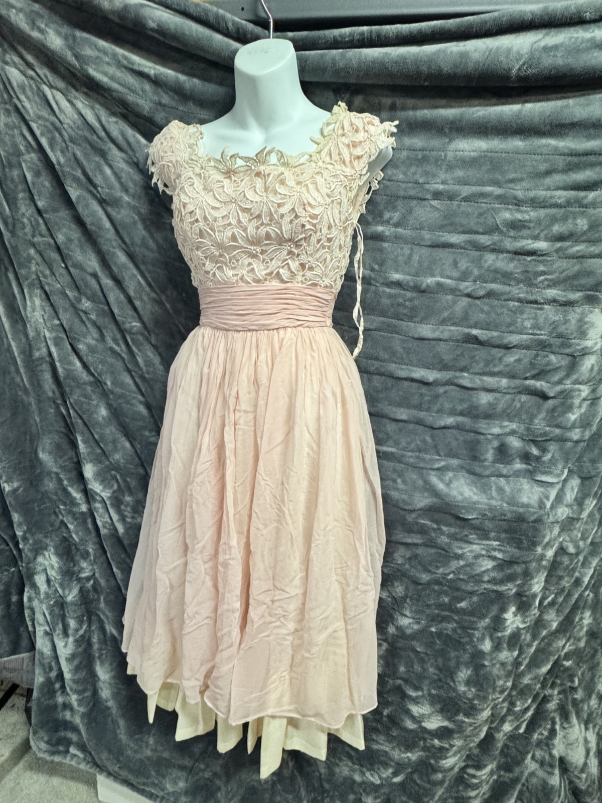1950s 1960&rsquo;s Flared Lace Pink Prom Dress Jr. Flare by Sportlane XS/S