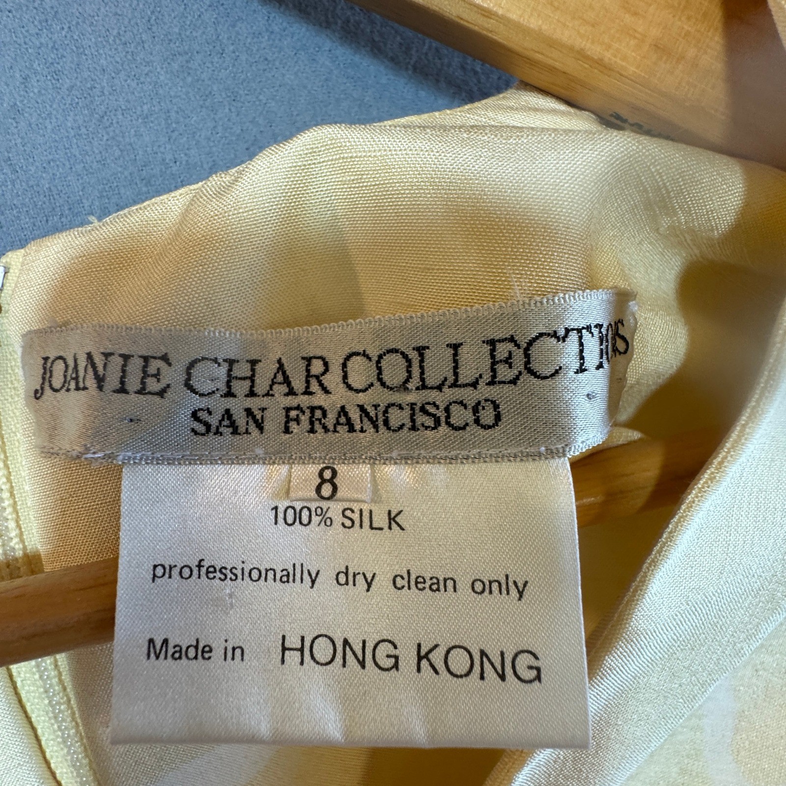 Joanie Char Collections Vintage 100% Silk Yellow Abstract Print Midi Dress Sz 8