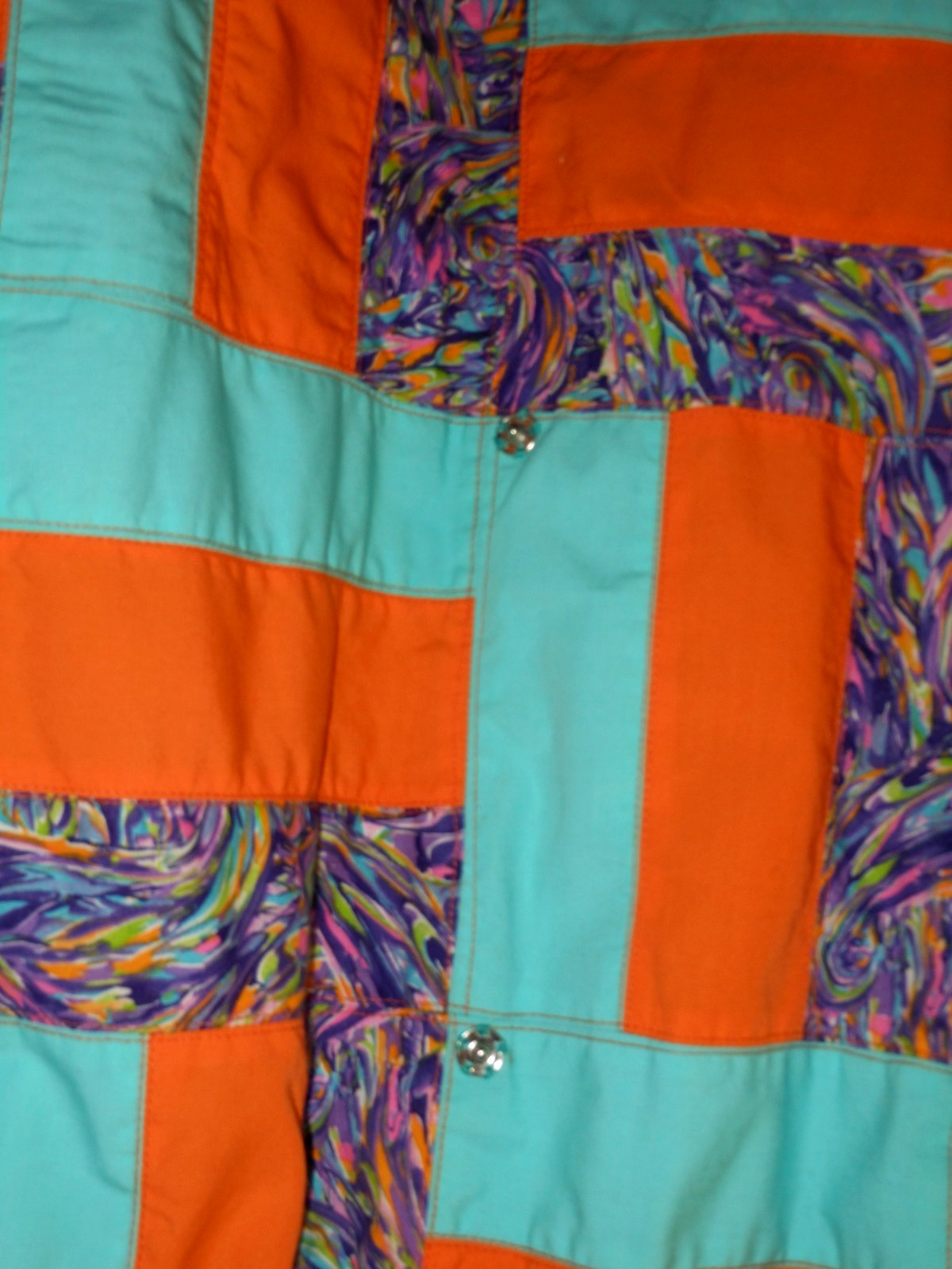 Homemade Wife 70’s Patchwork Orange/Teal/Purple Hostess Maxi Wrap 42&Prime;L x 34&Prime;W
