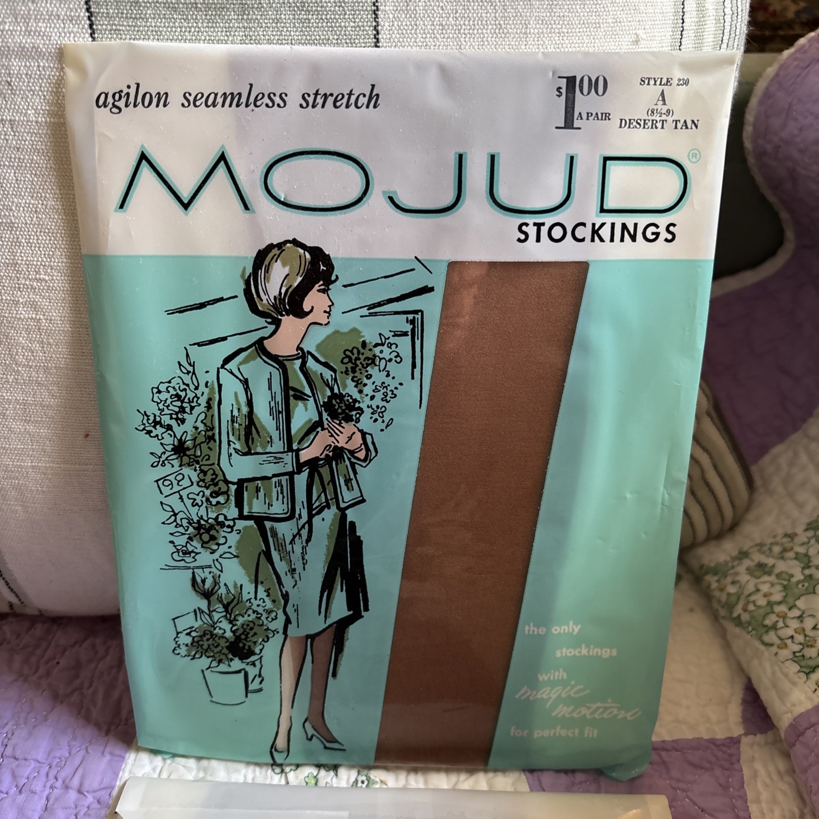 Two Pair NOS MOJUD Seamless Stretch Stockings Hosiery Desert Tan Style A 8 1/2-9