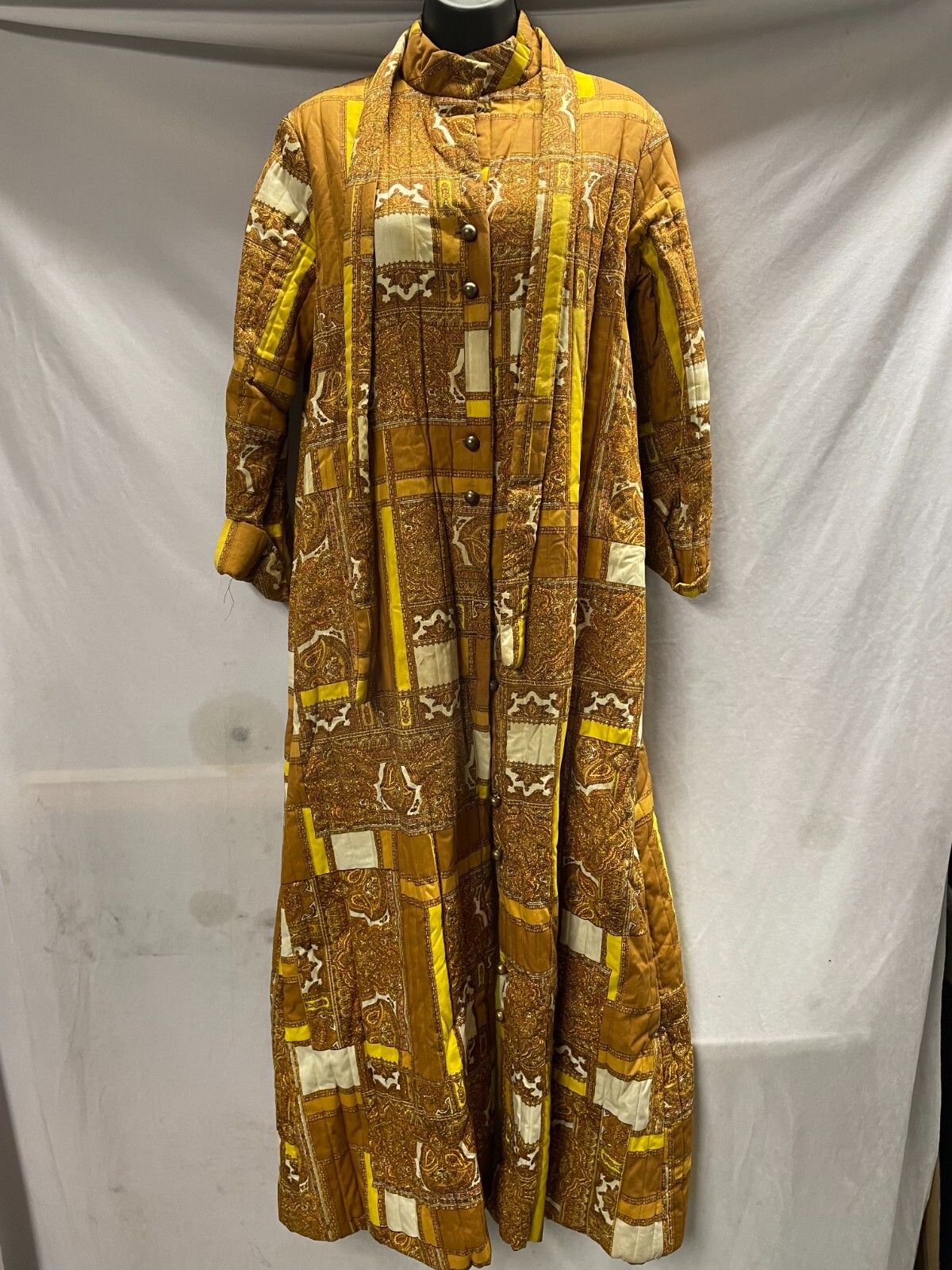 Vintage 1970 Georgie Keyloun Retro Jungle Dress Stretchy Yellow Brown Medium