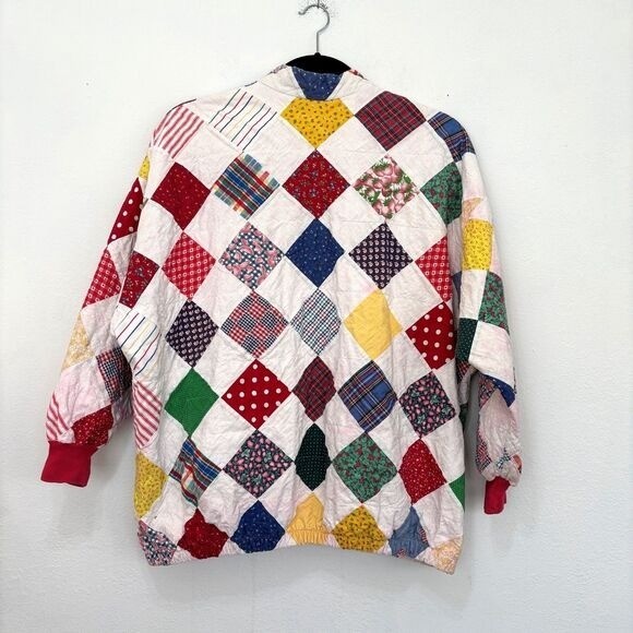 70s Vintage Boho Patch Work Quilted Bomber Jacket Large Cottagecore handmade