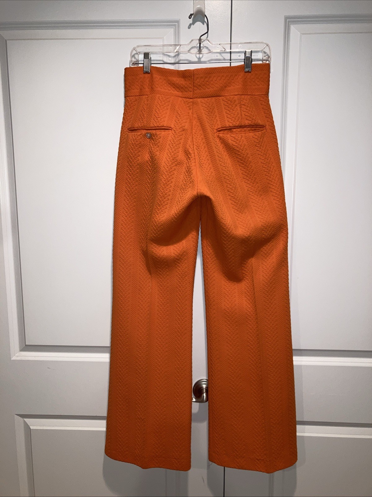 Vintage 1970s Orange Double Knit Polyester Flair Pants. Textured