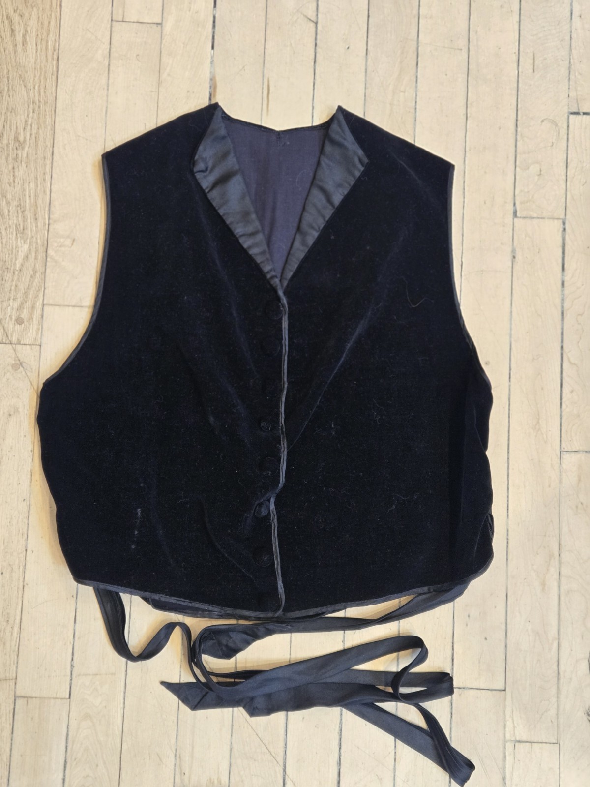 Antique 1800s Authentic Victorian Vest Black Velveteen Waist Coat With Ties