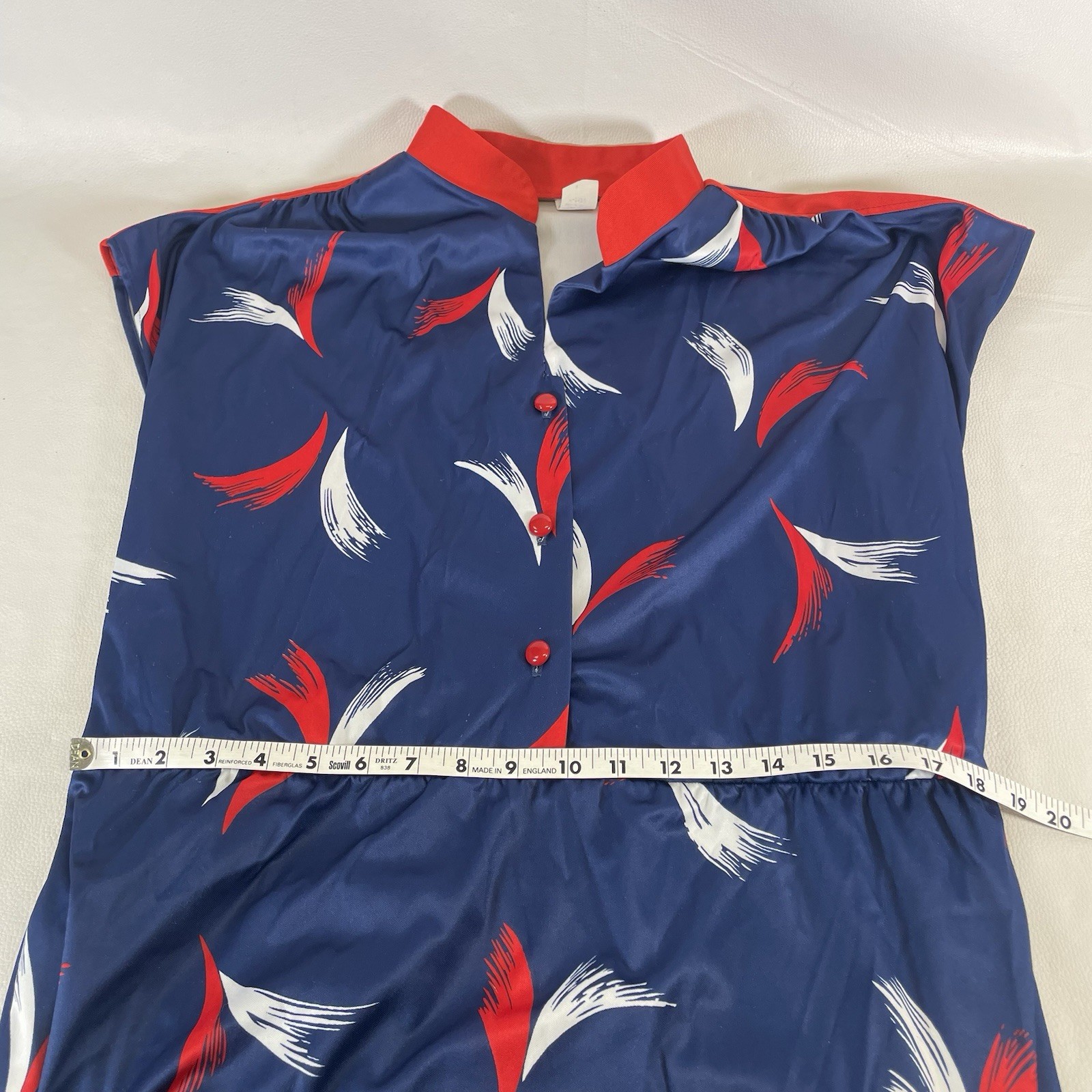 Vintage Poly Red White & Blue Cinch (Uniform?) Dress W/Sash Sz L(?)
