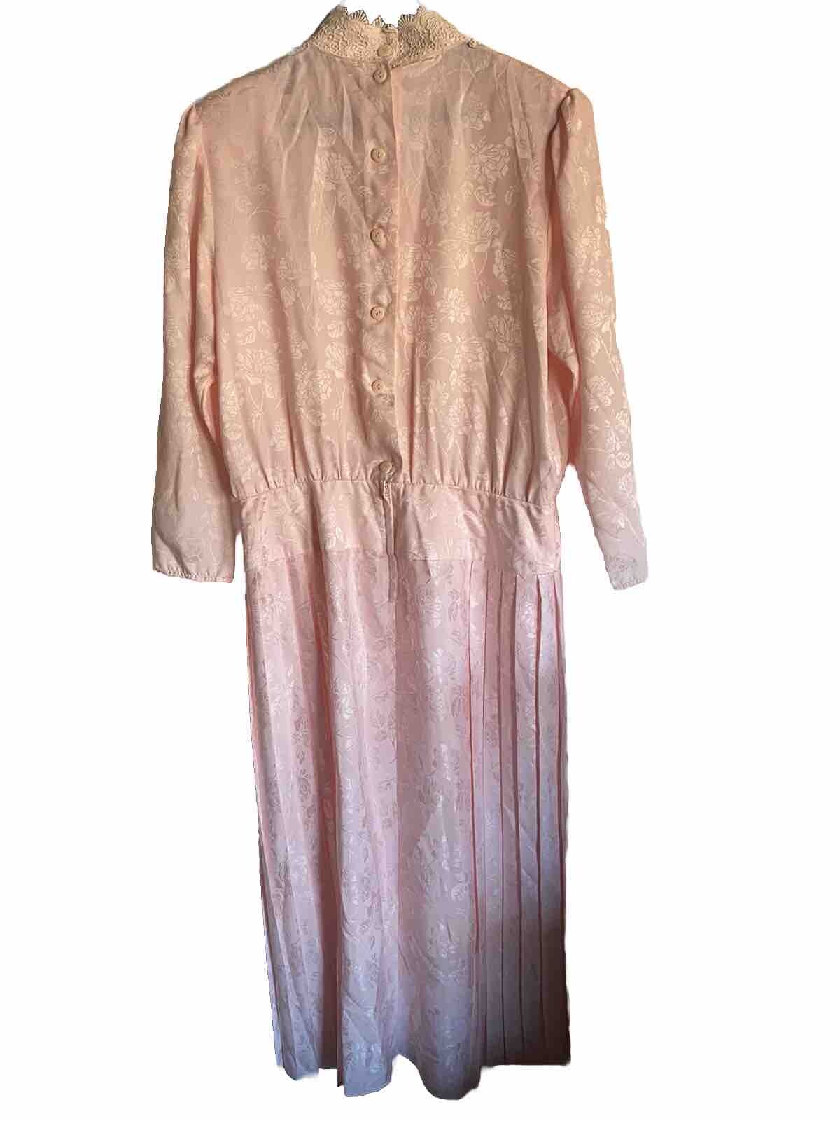 Vintage CC Courtenay Dress Pale Pink Lace Trim Pleats Maxi SZ 16 Wedding Church
