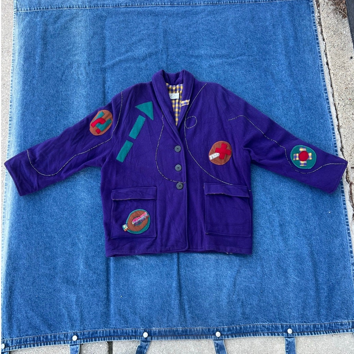 90s Canvasbacks abstract patchwork wool coat