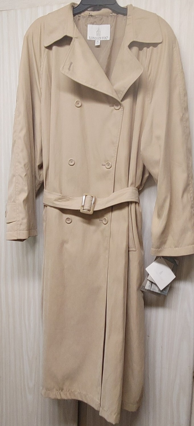 Vintage London Fog Trench Coat Microfiber Womens Plus Size 24W Beige NEW! 1996