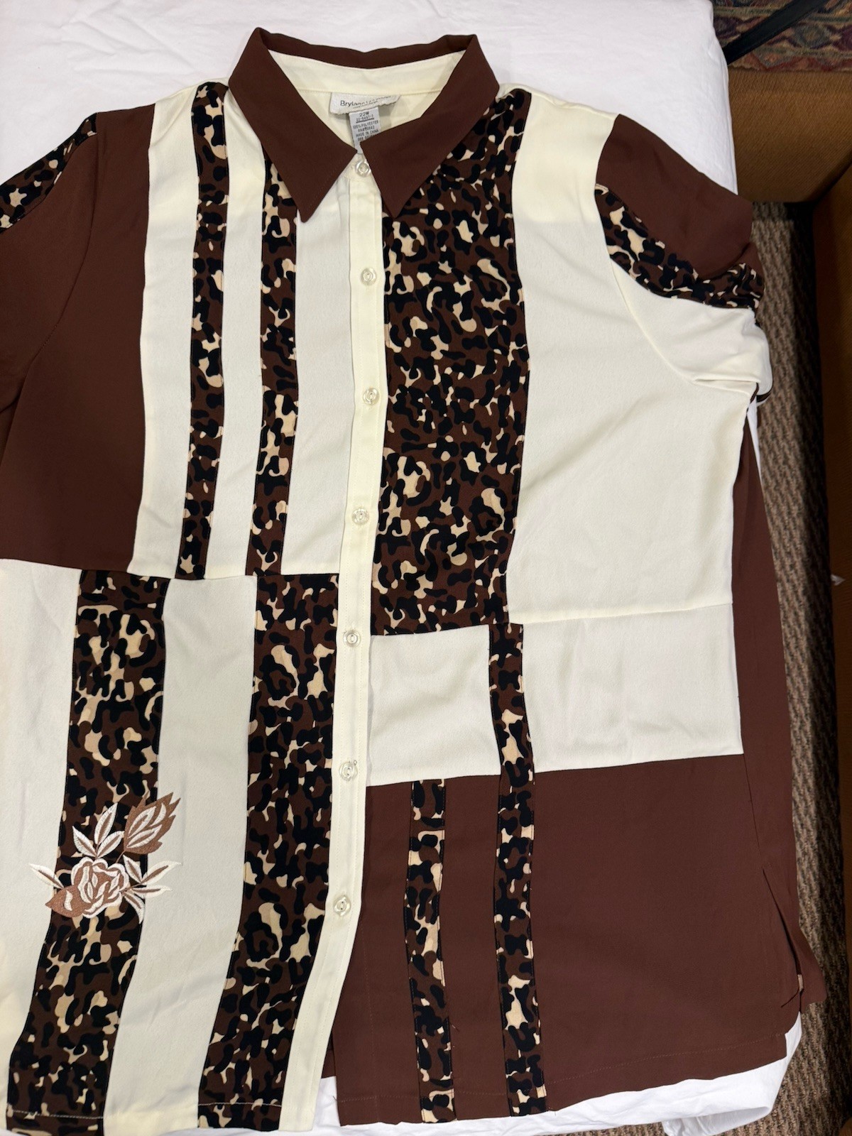 VTG Brylane Woman Collection Long Sleeve Button Up Brown and White 22W