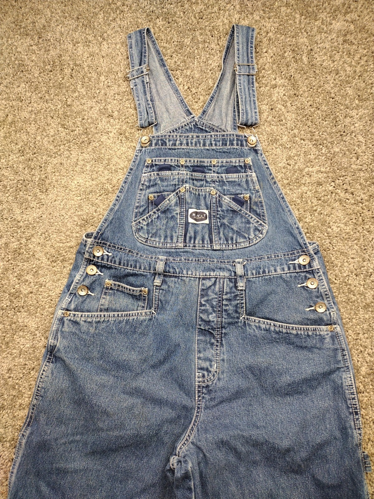VTG RVT Denim Straight Leg Light Wash Jean Carpenter Bib Overalls Women&rsquo;s M Y2K