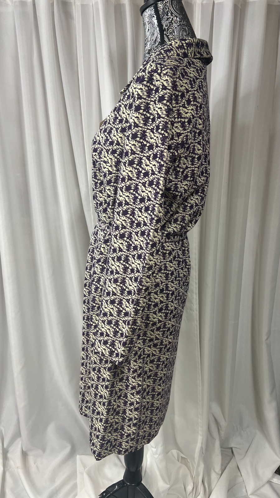 Dacron 70s 80s Polyester Shirtdress Midi Long Sleeve Patterned EU 44 L
