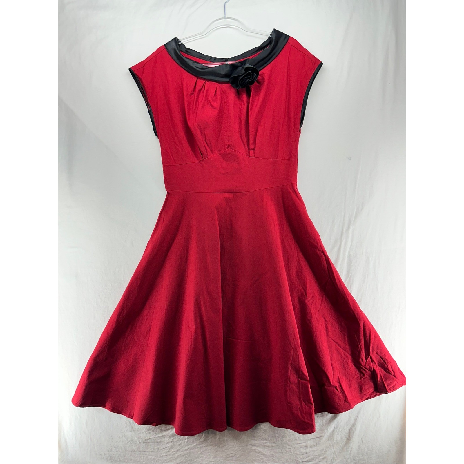 Stop Staring! Retro Pinup Dress Red Black Rockabilly 3X Satin Rosette Vintage