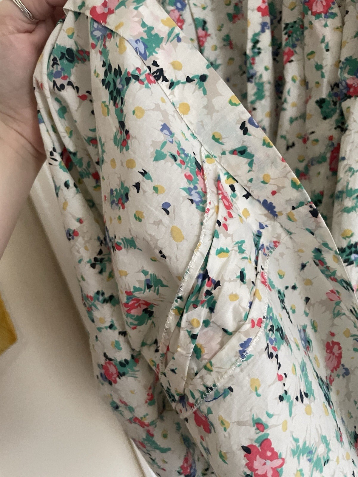 Vintage Floral Square Neck Balloon Short Sleeve Midi Homemade Day Dress S/M