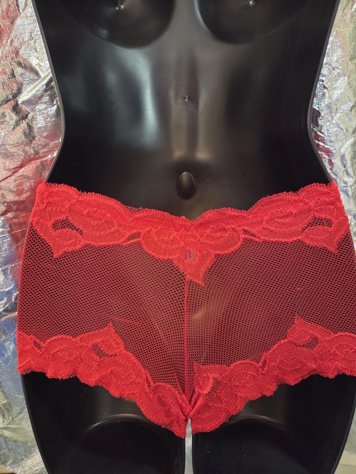 NEW Vintage Red RubII Soft Nylon Stretch Sheer Boyshort Panty Size Small 5