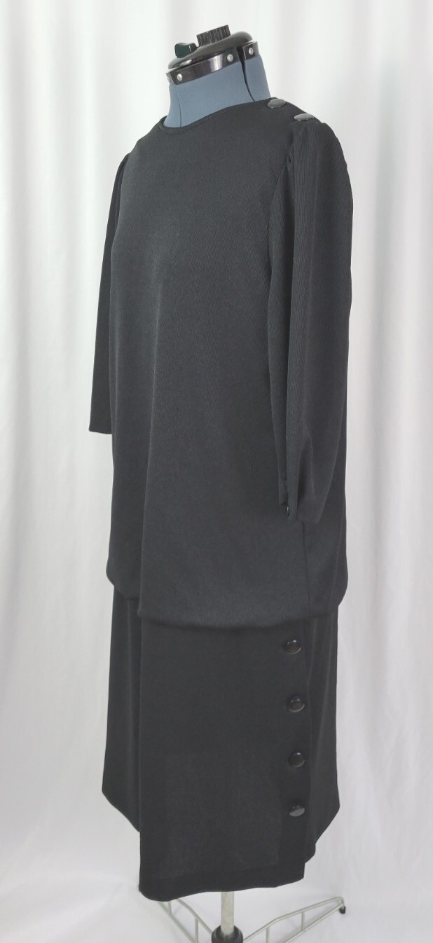 Vintage Risa Ann Black Ribbed Knit Sweater Drop Waist Dress Size L/XL?