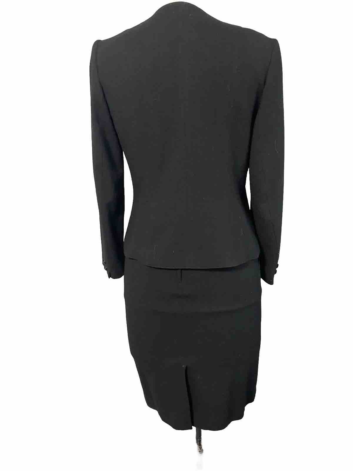 Vtg BERT NEWMAN 2-Pc Wool Black/Red Skirt Asymmetric Button Jacket Suit SZ 10