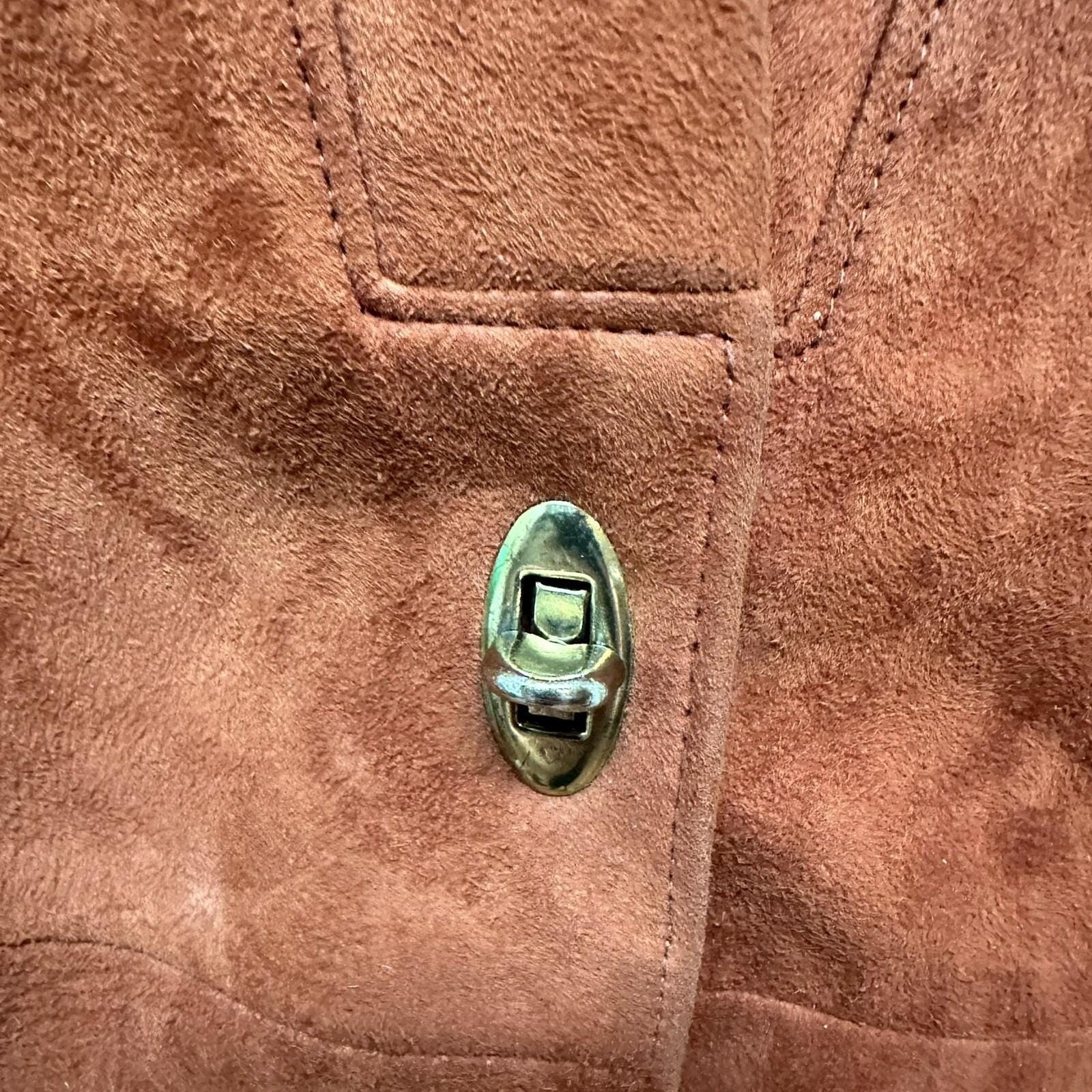 Vintage Hippie Rust Orange Suede Leather Cape Sleeve Coat Jacket Open Sides